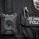 A Los Angeles police officer wear an AXON body camera during the Immigrants Make America Great March to protest actions being taken by the Trump administration on February 18, 2017 in Los Angeles, California.